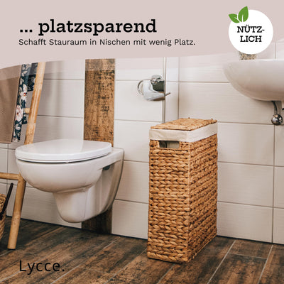 Lycce Wäschekorb mit Deckel 58 l Nischenwäschekorb Wasserhyazinthe Wäschekorb schmal für wenig Platz - großer Stauraum natur (Gr. 2)