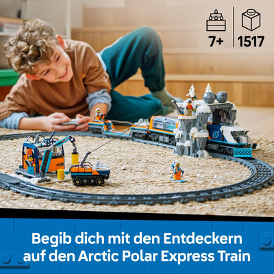 LEGO City Trains Arktis-Polarexpress - Spielzeug mit ferngesteuertem Zug - Schneepflug, 22 Gleissegmente, 6 Minifiguren & Felssturz-Funktion – Geschenk für Jungen & Mädchen ab 7 Jahren - 60470