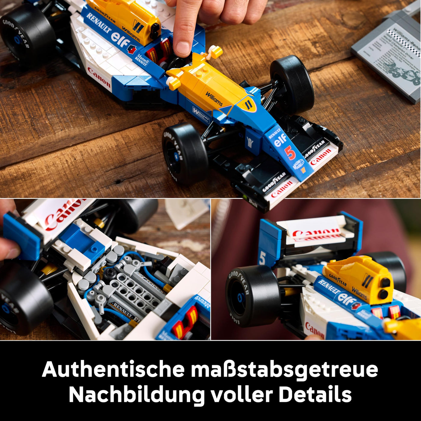 LEGO Icons Williams Racing FW14B mit Nigel Mansell - F1 Modellauto Set mit Rennfahrer Minifigur zum Sammeln - Schreibtischdeko mit Ständer - Geschenk für Erwachsene & Jugendliche Motorsportfans 10353