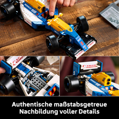 LEGO Icons Williams Racing FW14B mit Nigel Mansell - F1 Modellauto Set mit Rennfahrer Minifigur zum Sammeln - Schreibtischdeko mit Ständer - Geschenk für Erwachsene & Jugendliche Motorsportfans 10353