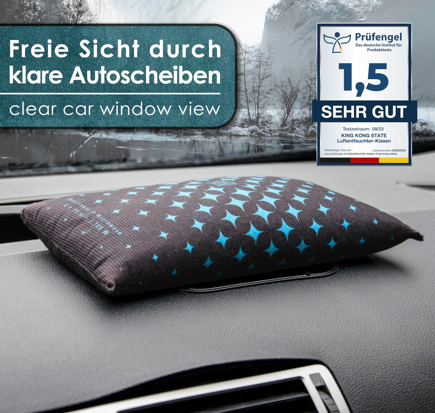 King Kong State Luftentfeuchter für Autos - Entfeuchter-Kissen 1 kg für beschlagene Autoscheiben - mit wiederverwendbarer Antibeschlag-Füllung und Anti-Rutsch-Pad, Dunkelgrau, Standard