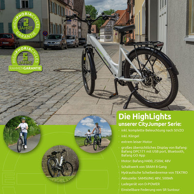Highphoria Elektrofahrrad City E-Bike 26 Zoll für Damen, 25 km/h Tiefeinsteiger Elektrische Fahrrad mit Bafang-Motor 250W, 8 Gang Schaltung Pedelec(Schwarz-Grün)