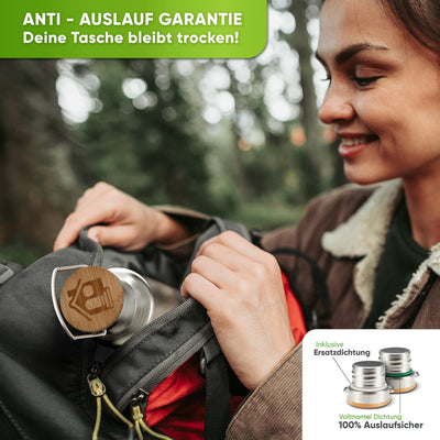 Blockhütte Premium Edelstahl Trinkflasche isoliert I 500ml I mit Flaschenbürste I Die iso Trinkflasche ist auslaufsicher I Wasserflasche spülmaschinenfest für Kinder, Schule I BPA Frei