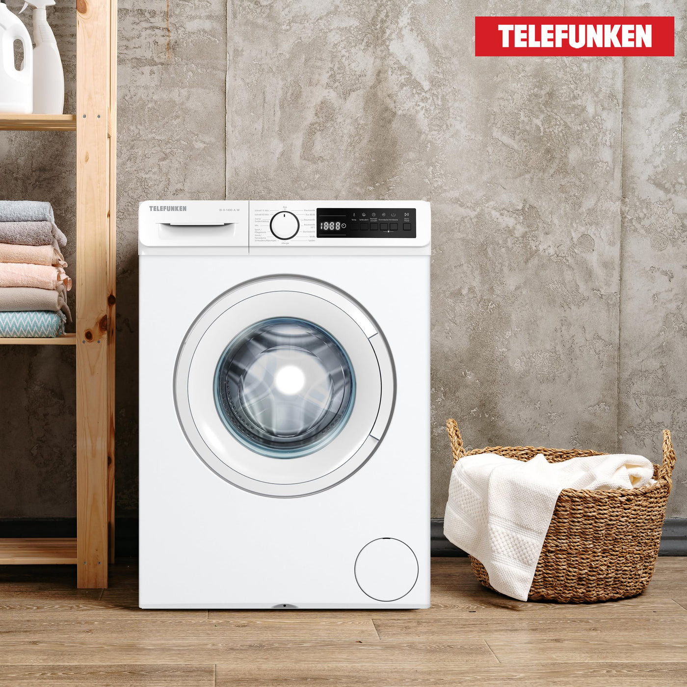 Telefunken Waschmaschine 8kg | 1400 U/Min. | Inverter Motor - Leise & Effizient | AquaStop - Schutz vor Wasserschäden | Schontrommel | Washing Machine mit 15 Programmen | EEK A | W-8-1400-A-W weiß