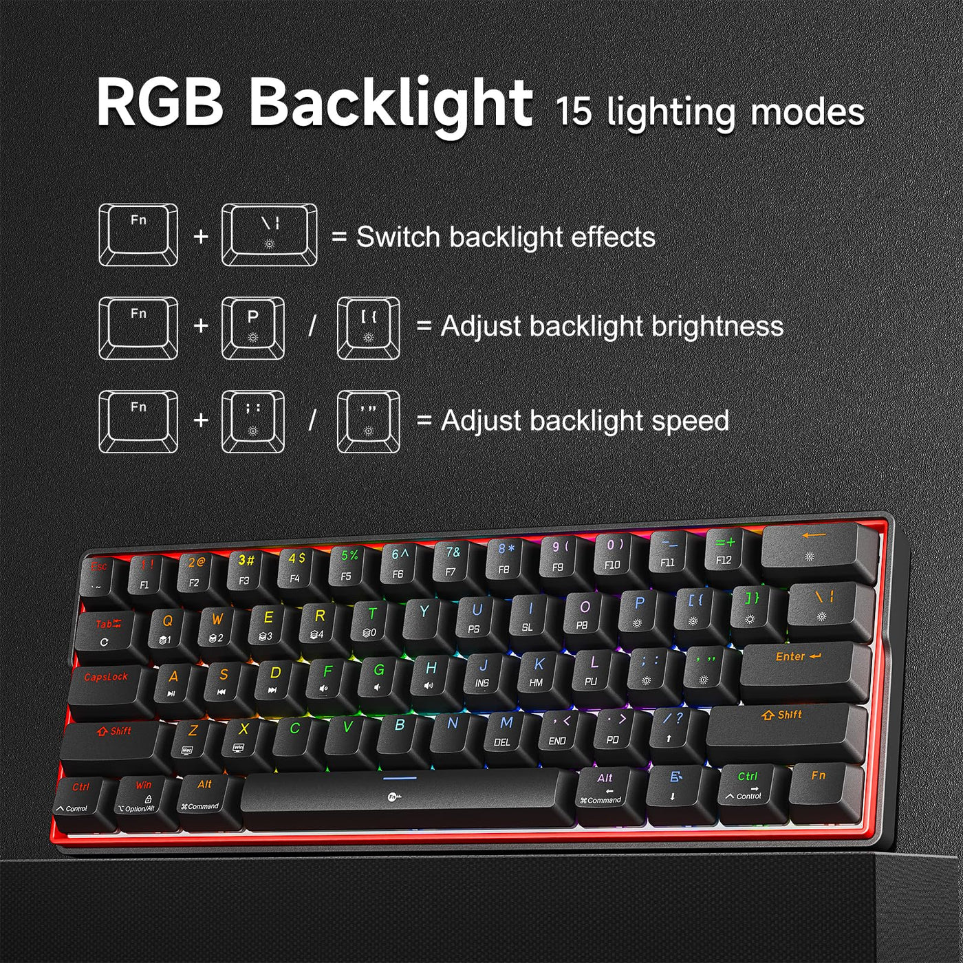 KEMOVE K61SE 60% mechanische Gaming-Tastatur mit linearen roten Schaltern, Anti-Ghosting LED-Hintergrundbeleuchtung Typ-C Datenkabel Ultrakompakte 61 Tasten Mini-Tastatur (Schwarze)