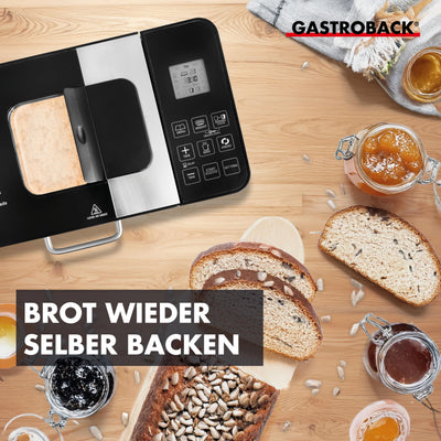 GASTROBACK Brotbackautomat Advance - Vollautomatische Brotbackmaschine + 18 Programmen inkl. Joghurtmaschine, Timer-Funktion, Zutatenfach, Sichtfenster, Brotautomat / Backmaschine in Edelstahl Optik