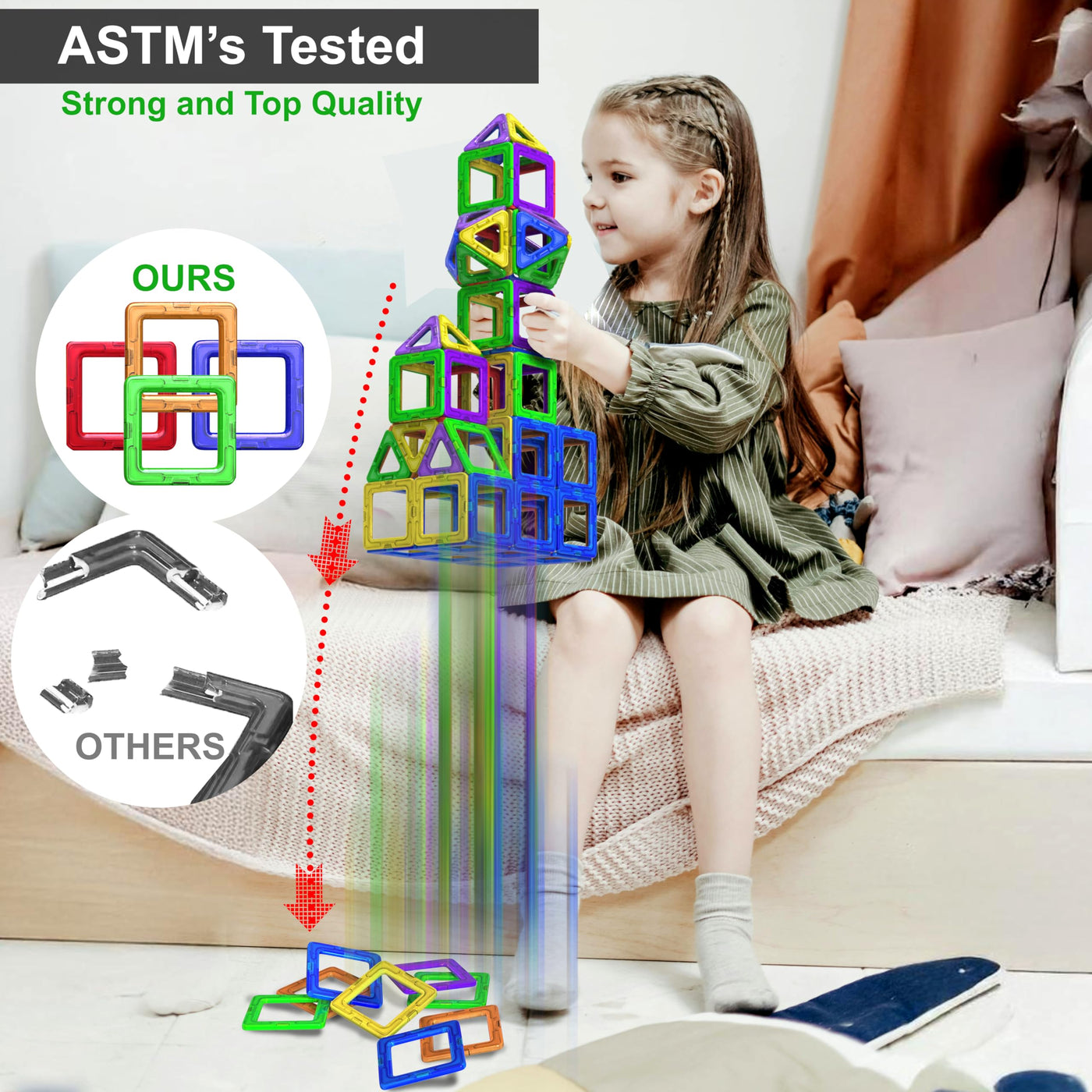 Desire Deluxe Magnetische Bausteine 94PC Konstruktion Bauen Blöcke Set Montessori Spielzeug Teilen für Kinder ab 2 3 4 5 6 7 8 Alter Jahren, Lernspielzeug für Mädchen Jungen Pädagogisches Geschenk