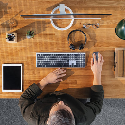 HomiTech Kabelloses Tastatur- und Maus-Set mit integriertem wiederaufladbarem Akku, kabellos, für Computer, PC, Tablet, kompatibel mit Windows Android Mac 16 Multimedia-Tasten, hohe Präzision, leise,