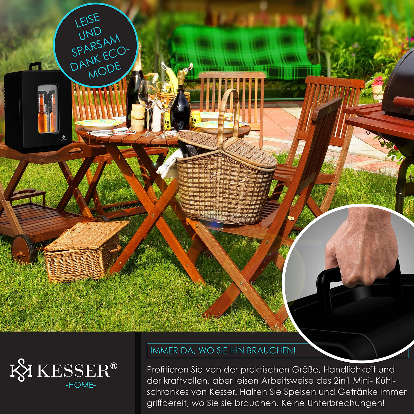 KESSER® 2in1 Mini Kühlschrank Kühlbox 15 Liter Kühl und Heizfunktion Tragbarer AC DC 220-240V/12V Steckdose und Zigarettenanzünder Warmhaltebox Thermobox Auto Büros Zimmer Camping Garten Schwarz