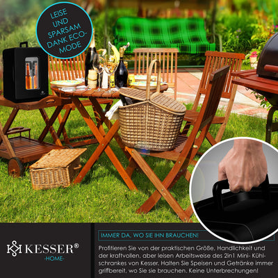 KESSER® 2in1 Mini Kühlschrank Kühlbox 15 Liter Kühl und Heizfunktion Tragbarer AC DC 220-240V/12V Steckdose und Zigarettenanzünder Warmhaltebox Thermobox Auto Büros Zimmer Camping Garten Schwarz