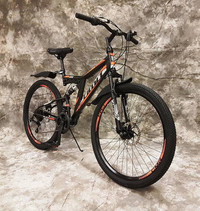 Generisch 26 Zoll MTB Blackrider Vollgefedert 21-Gang Kettenschaltung mit Scheibenbremsen NEU 2638-SCHWARZ-ORANGE Bitte BEACHTEN AB 155 cm KÖPERGRÖSSE GEEIGNET !!!!!!!