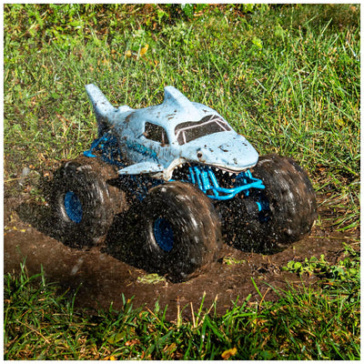 Monster Jam Megalodon Storm, RC Truck, Amphibienfahrzeug in Hai-Optik für Land und Wasser, Maßstab 1:15 - kinderleichte Bedienung, ab 4 Jahren