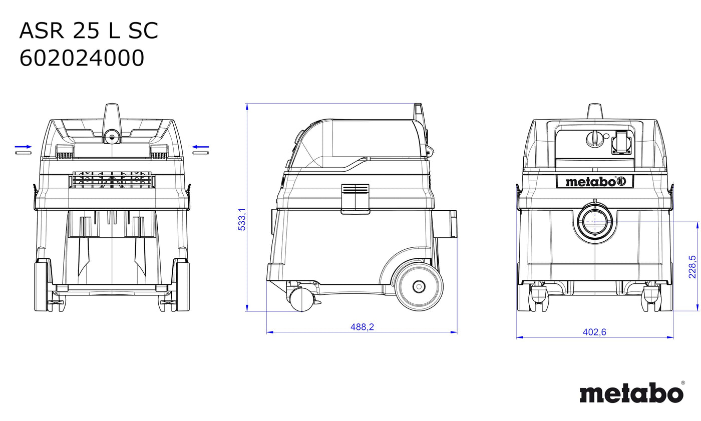 Metabo Allessauger ASR 25 L SC – 602024000 – Nass-/Trockensauger mit halbautomatischer Filterabreinigung – 8 m Kabellänge, Schwarz