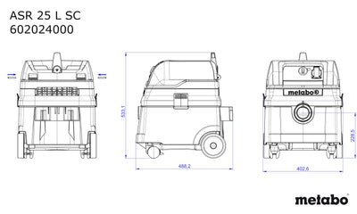 Metabo Allessauger ASR 25 L SC – 602024000 – Nass-/Trockensauger mit halbautomatischer Filterabreinigung – 8 m Kabellänge, Schwarz