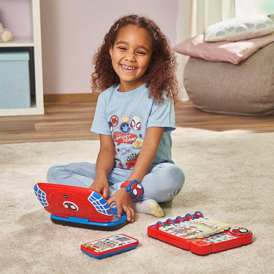 VTech Spidey und seine Super-Freunde - Lernlaptop – Lerncomputer mit QWERTZ-Tastatur und Inhalten zu Buchstaben, Buchstabenlauten, einfacher Addition und Subtraktion u. v. m. Für Kinder von 3-6 Jahren