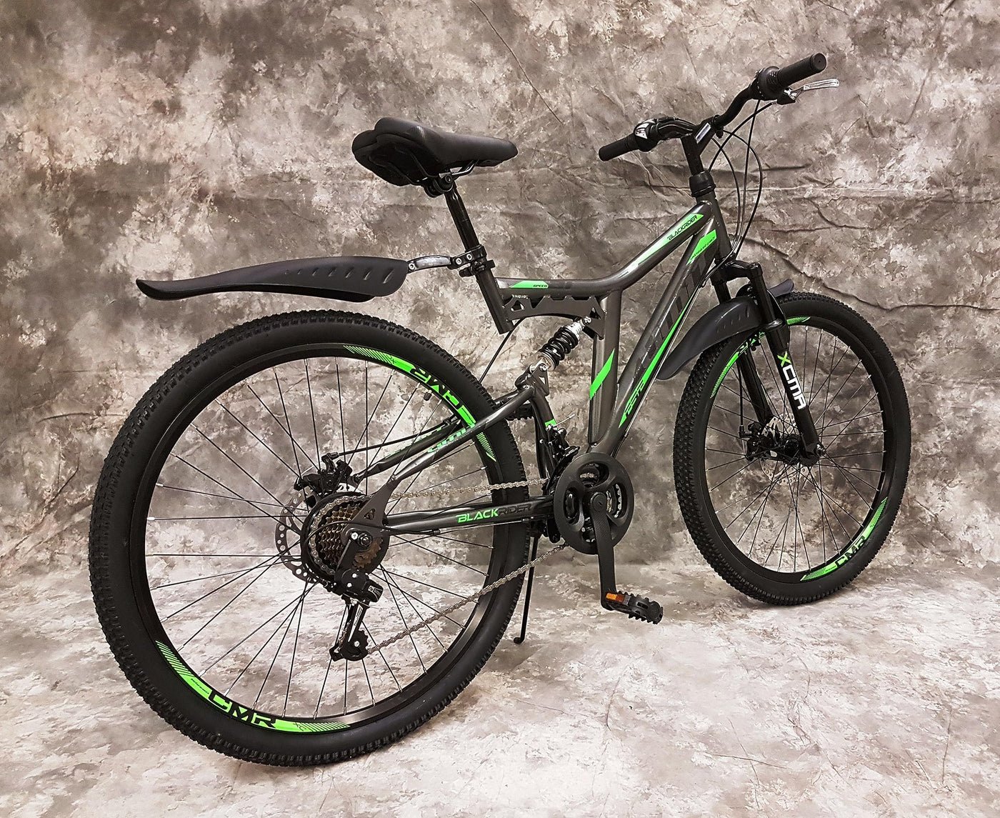 Generisch 26 Zoll MTB Blackrider Vollgefedert 21-Gang Kettenschaltung mit Scheibenbremsen NEU 2638-SCHWARZ-GRÜN Bitte BEACHTEN AB 155 cm KÖPERGRÖSSE GEEIGNET !!!!!!!