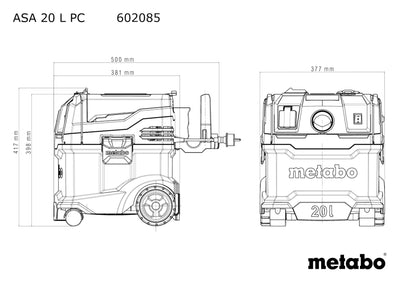 metabo Allessauger ASA 20 L PC -1200 W, 20 l Behälter, Staubklasse L - Nass-/Trockensauger mit integrierte Filterabreinigung, Gerätesteckdose, Antistatik, Mobil - 5,5 m Kabellänge