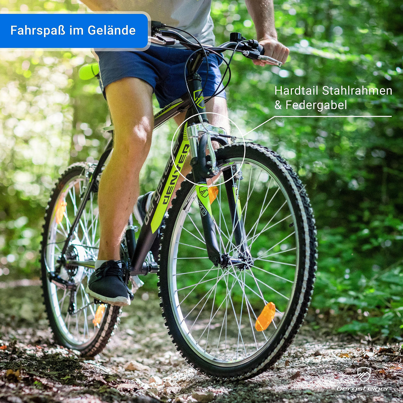 Bergsteiger Denver 26 Zoll Mountainbike, geeignet ab 155 cm, 18 Gang-Schaltung, Licht, Schutzblech, Gabel-Federung
