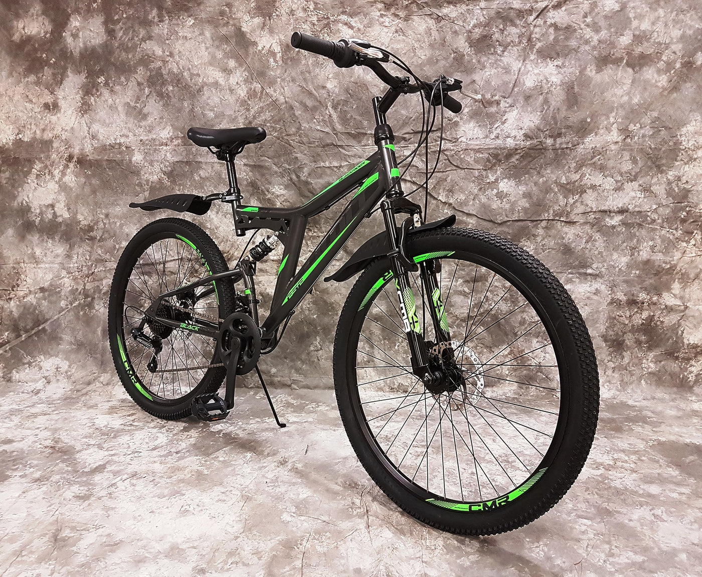 Generisch 26 Zoll MTB Blackrider Vollgefedert 21-Gang Kettenschaltung mit Scheibenbremsen NEU 2638-SCHWARZ-GRÜN Bitte BEACHTEN AB 155 cm KÖPERGRÖSSE GEEIGNET !!!!!!!