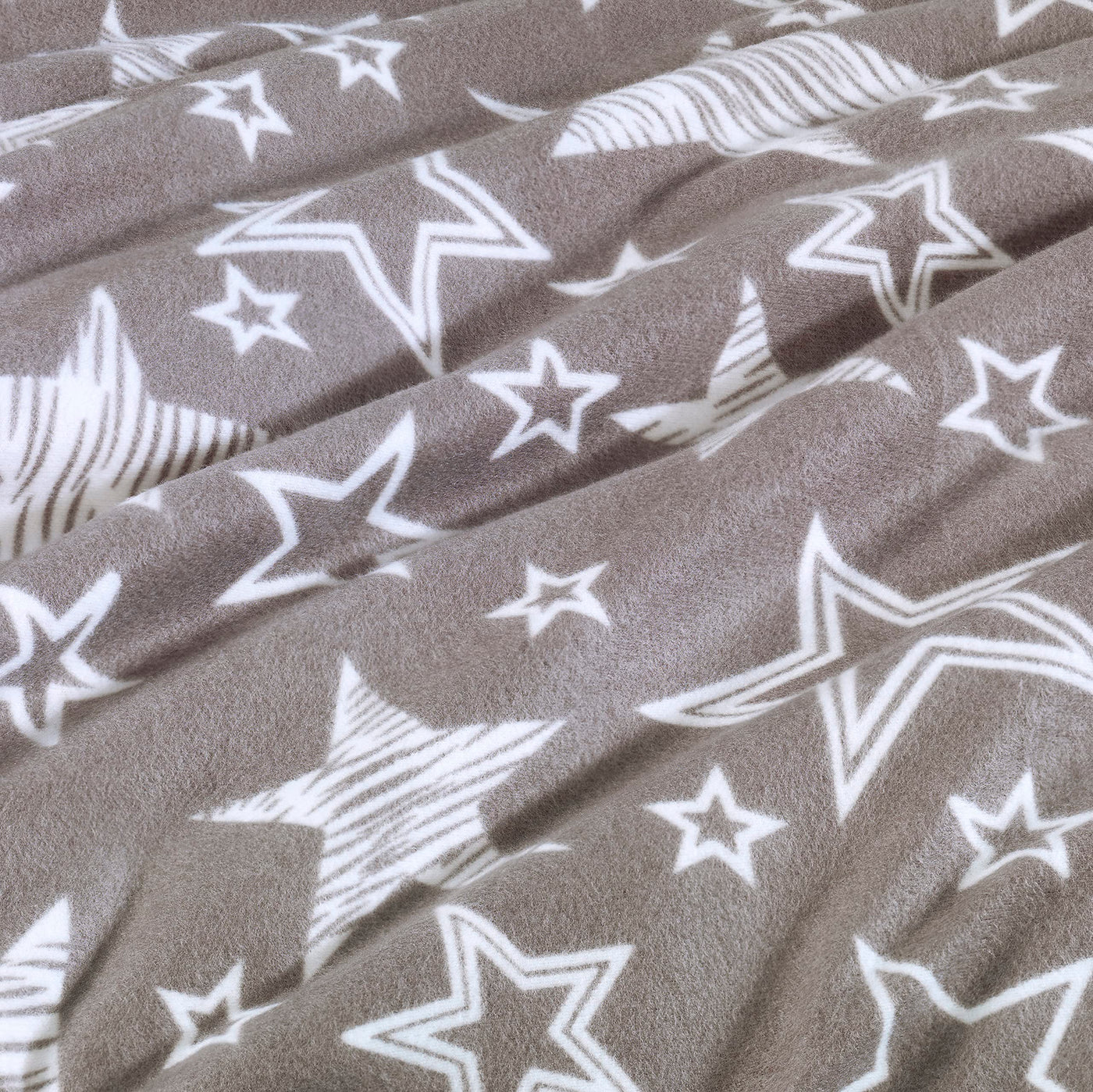 BaSaTex 135x200 Microfaser Flausch Bettwäsche Sterne grau Weiss Taupe Fleece Thermofleece 4tlg.Set