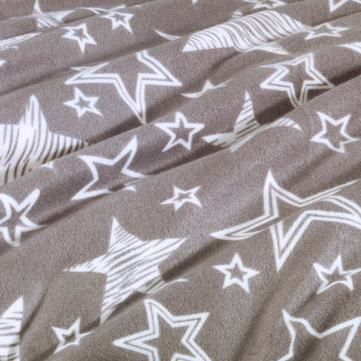 BaSaTex 135x200 Microfaser Flausch Bettwäsche Sterne grau Weiss Taupe Fleece Thermofleece 4tlg.Set