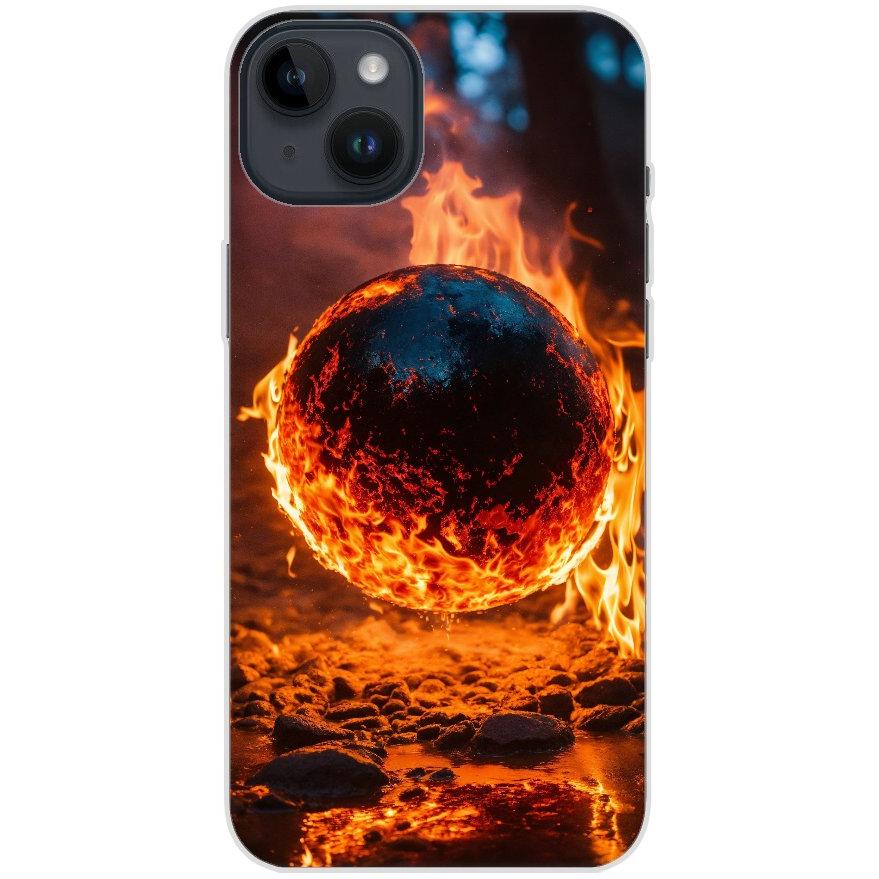 Handyhülle iPhone 14 Plus aus transparentem Silikon mit Motiv 25 Feuerball - personalisierbar
