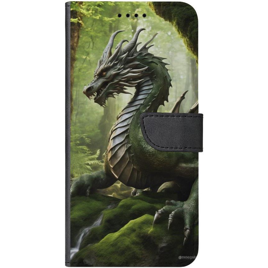 iPhone 14 Pro Max Handyhülle aus Kunstleder mit Lasche 30 grüner Drache - personalisierbar