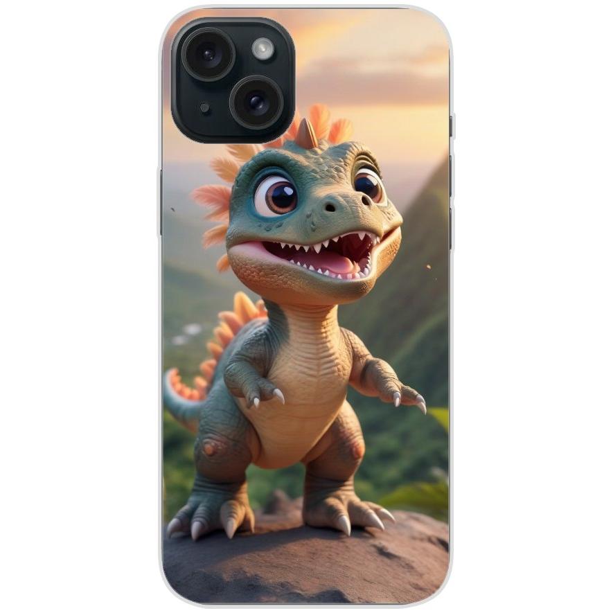 Handyhülle iPhone 15 Plus aus transparentem Silikon mit Motiv 31 ´Baby Drache - personalisierbar