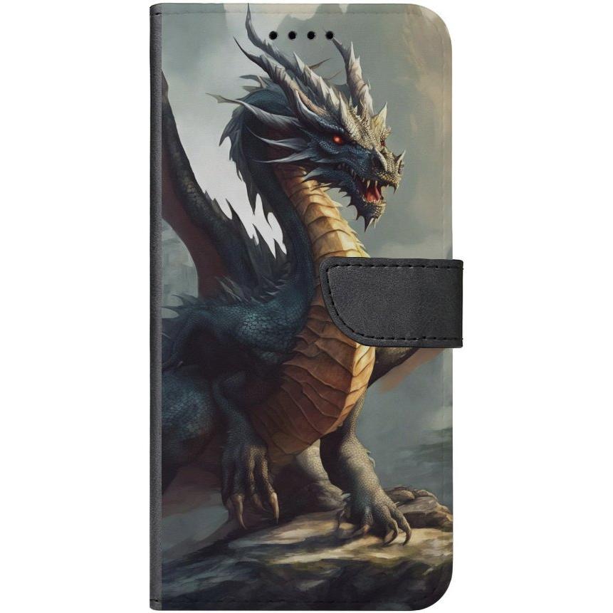 iPhone 15 Pro Max Handyhülle aus Kunstleder mit Lasche Motiv 36 Drache - personalisierbar