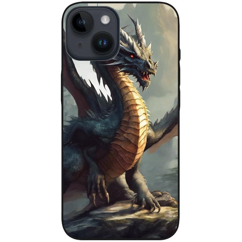 Hülle iPhone 14 - Silikonhülle schwarz mit Motiv 36 Drache - personalisierbar