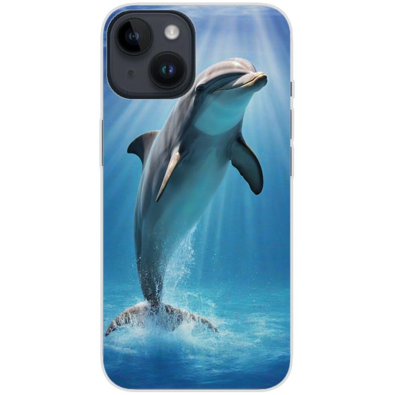 Handyhülle iPhone 14 aus transparentem Silikon mit Motiv 39 einzelner Delfin - personalisierbar