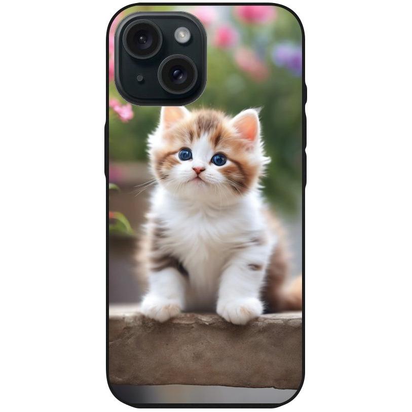 Handyhülle iPhone 15 - Silikonhülle schwarz mit Motiv 10 süßes Kätzchen - personalisierbar