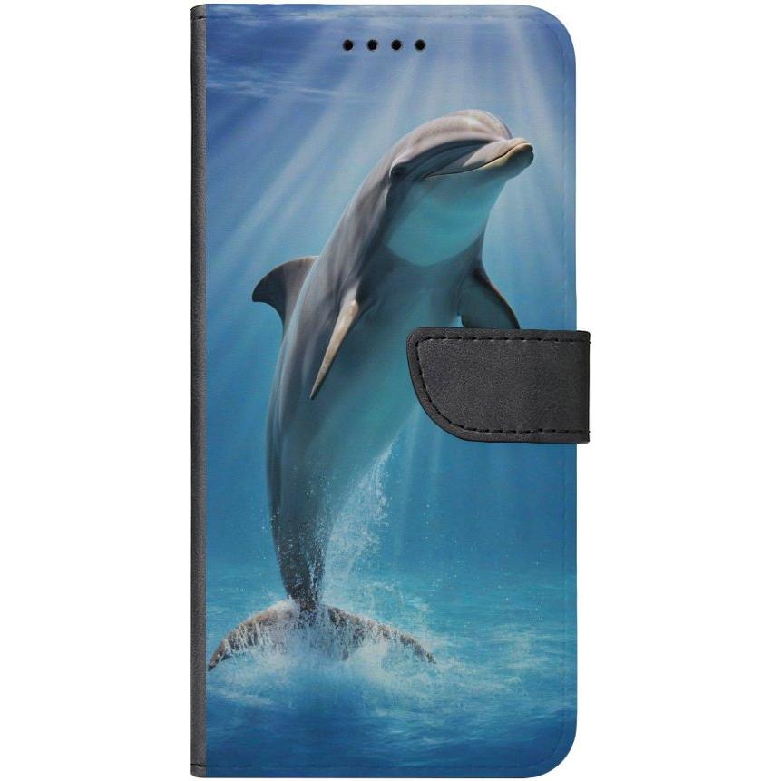 iPhone 15 Pro Max Handyhülle aus Kunstleder mit Lasche Motiv 39 einzelner Delfin - personalisierbar