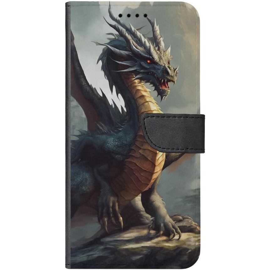 iPhone 14 Pro Handyhülle aus Kunstleder mit Lasche Motiv 36 Drache - personalisierbar