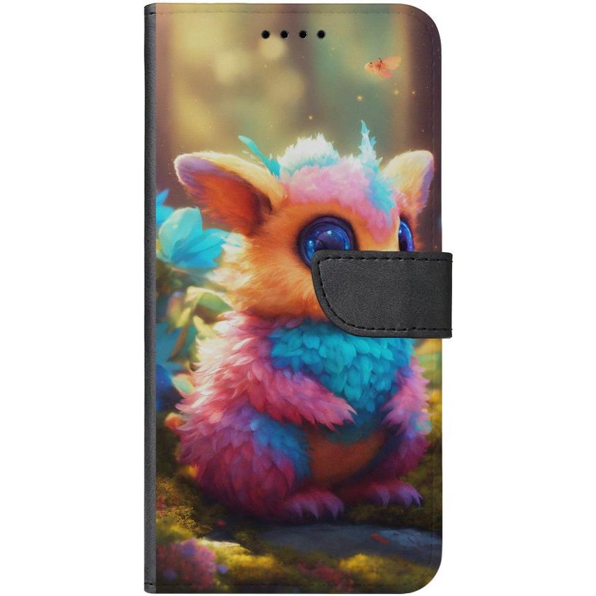 iPhone 14 Pro Handyhülle aus Kunstleder mit Lasche Motiv 29 buntes animiertes Tierchen - personalisierbar