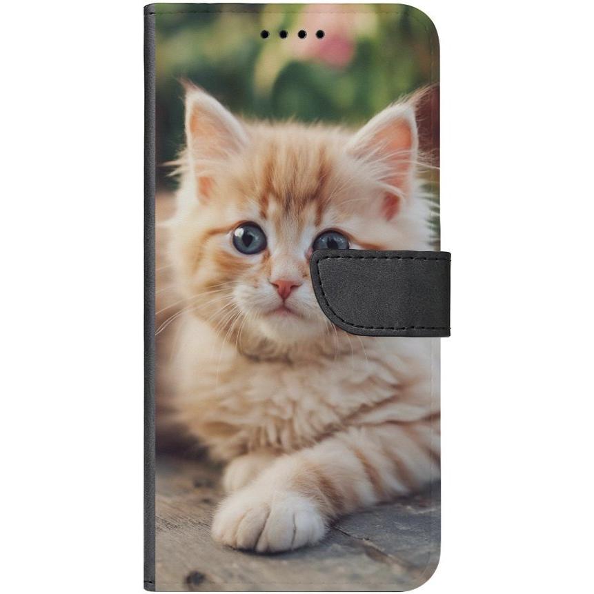 iPhone 15 Handyhülle aus Kunstleder mit Lasche Motiv 48 Kätzchen - personalisierbar