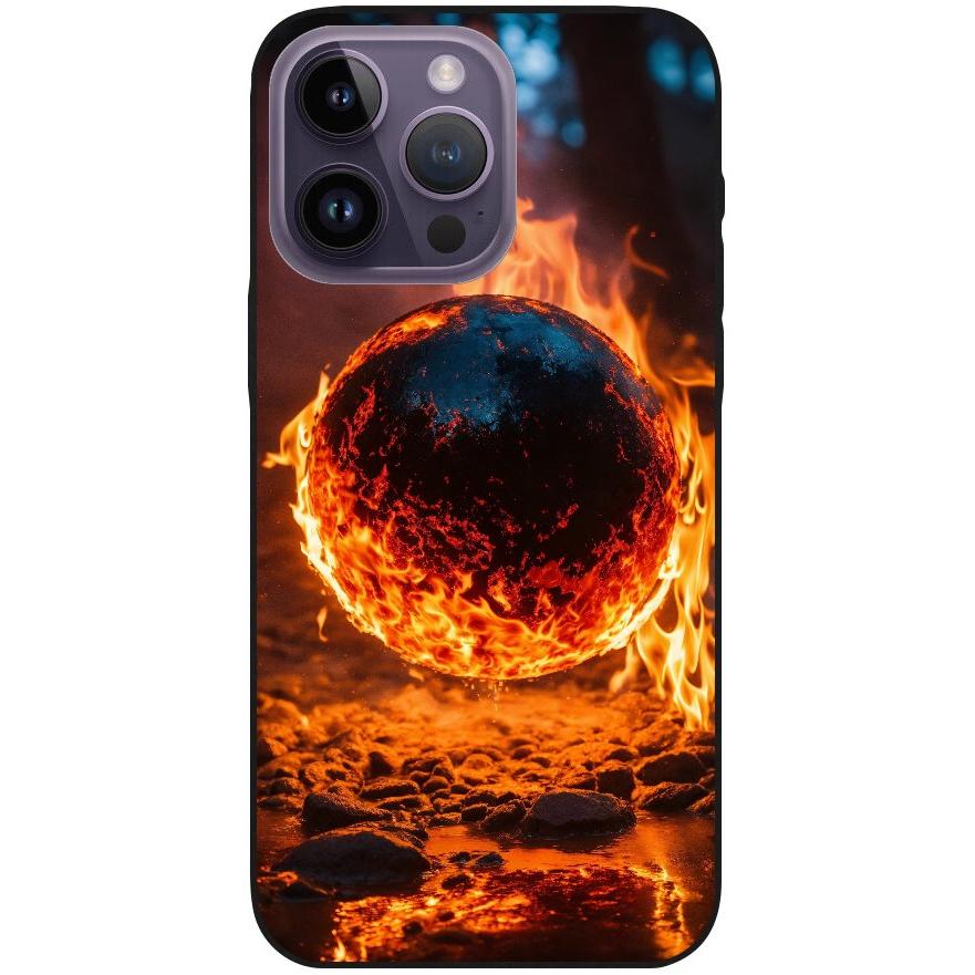 Hülle iPhone 14 Pro Max - Silikonhülle schwarz mit Motiv 25 Feuerball - personalisierbar
