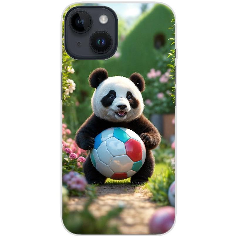 Handyhülle iPhone 14 aus transparentem Silikon mit Motiv 49 Panda animiert mit Bällen - personalisierbar