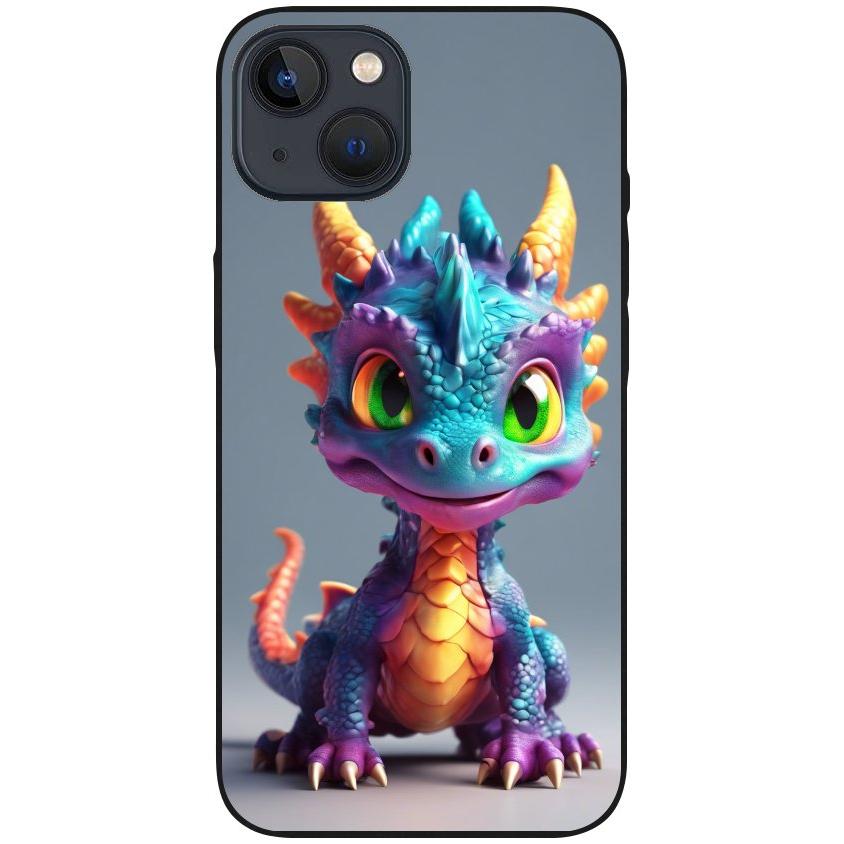 Hülle iPhone 13 - Silikonhülle schwarz mit Motiv 21 bunter Baby Drache - personalisierbar