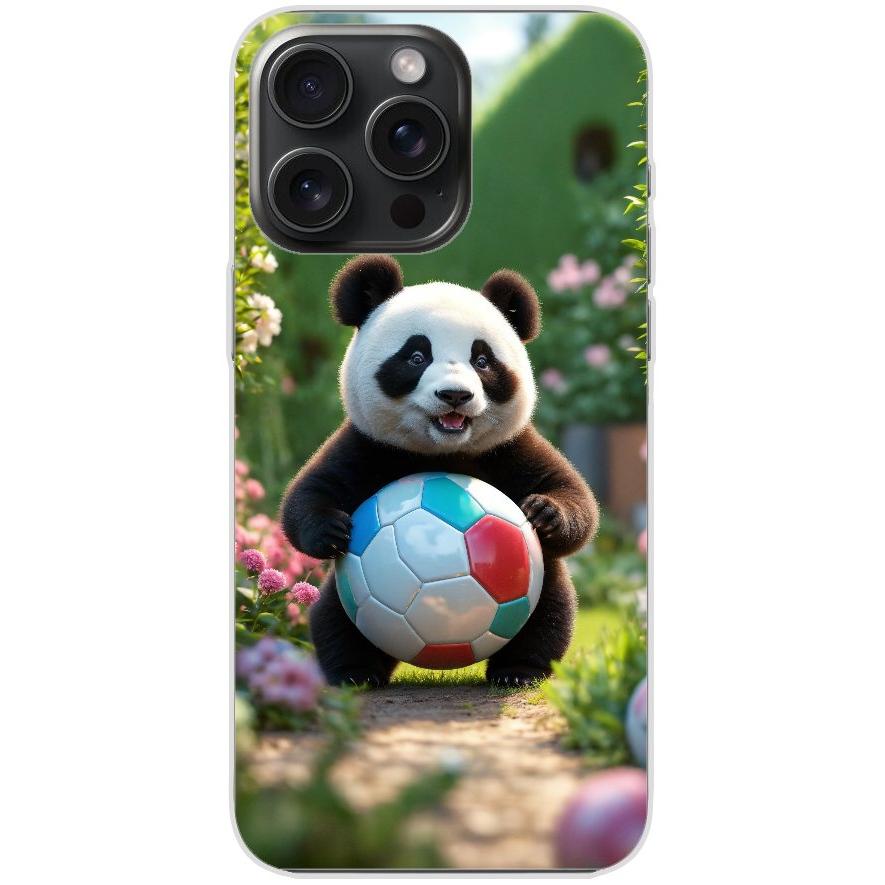 Handyhülle iPhone 15 Pro Max aus transparentem Silikon mit Motiv 49 Panda animiert mit Bällen - personalisierbar