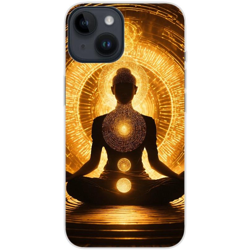 Handyhülle iPhone 14 aus transparentem Silikon mit Motiv 32 Meditation - personalisierbar