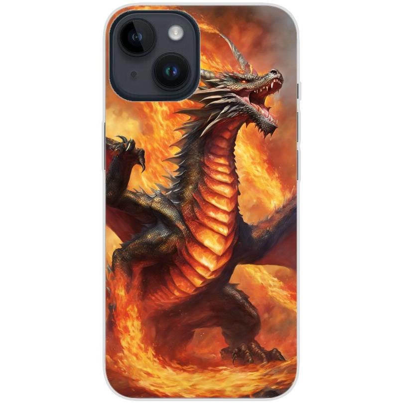 Handyhülle iPhone 14 aus transparentem Silikon mit Motiv 12 Drache in Flammen - personalisierbar