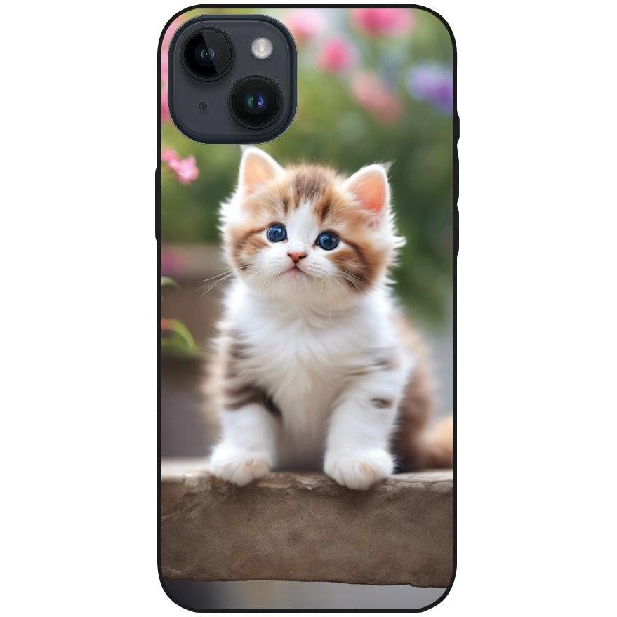 Hülle iPhone 14 Plus - Silikonhülle schwarz mit Motiv 10 süßes Kätzchen - personalisierbar
