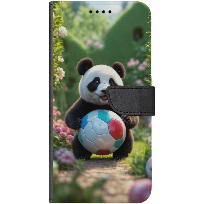 iPhone 13 Handyhülle aus Kunstleder mit Lasche Motiv 49 Panda animiert mit Bällen - personalisierbar