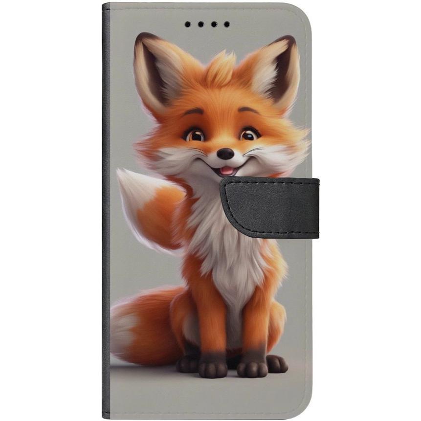 iPhone 15 Handyhülle aus Kunstleder mit Lasche Motiv 6 Fuchs animiert - personalisierbar