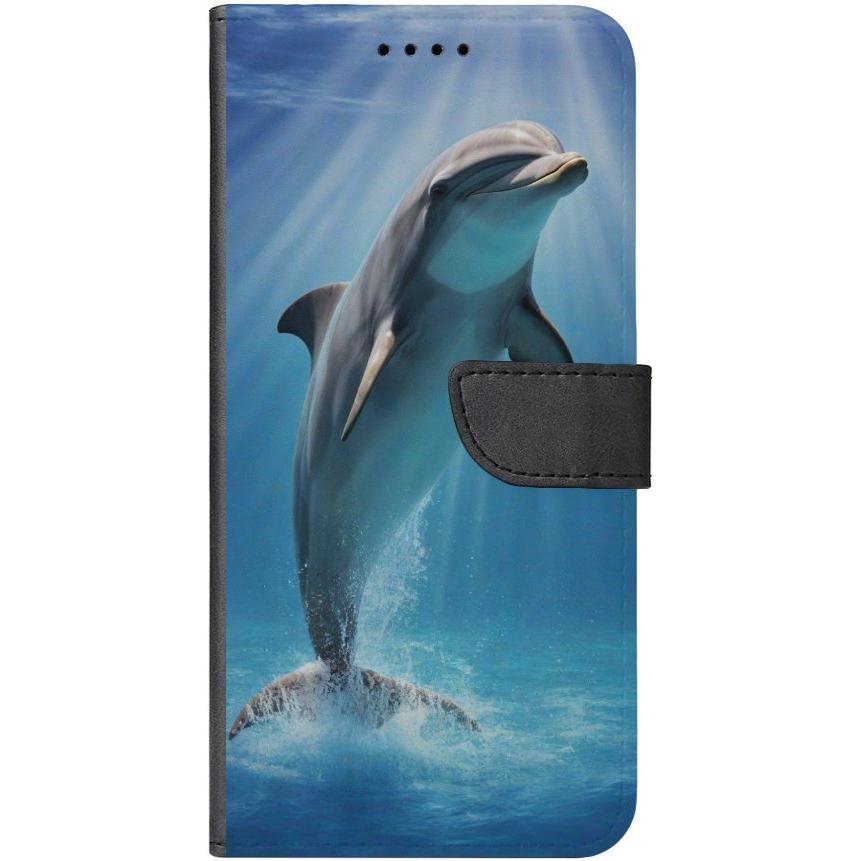 iPhone 15 Pro Handyhülle aus Kunstleder mit Lasche Motiv 39 einzelner Delfin - personalisierbar