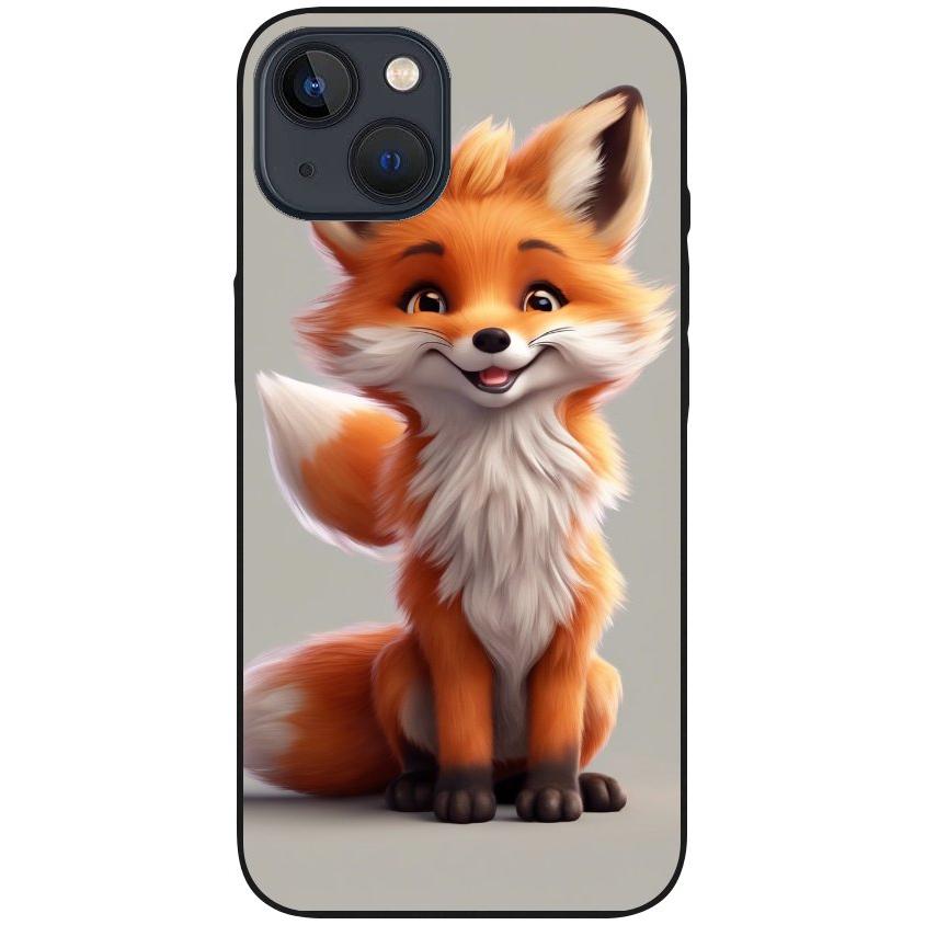 Hülle iPhone 13 - Silikonhülle schwarz mit Motiv 6 Fuchs animiert - personalisierbar