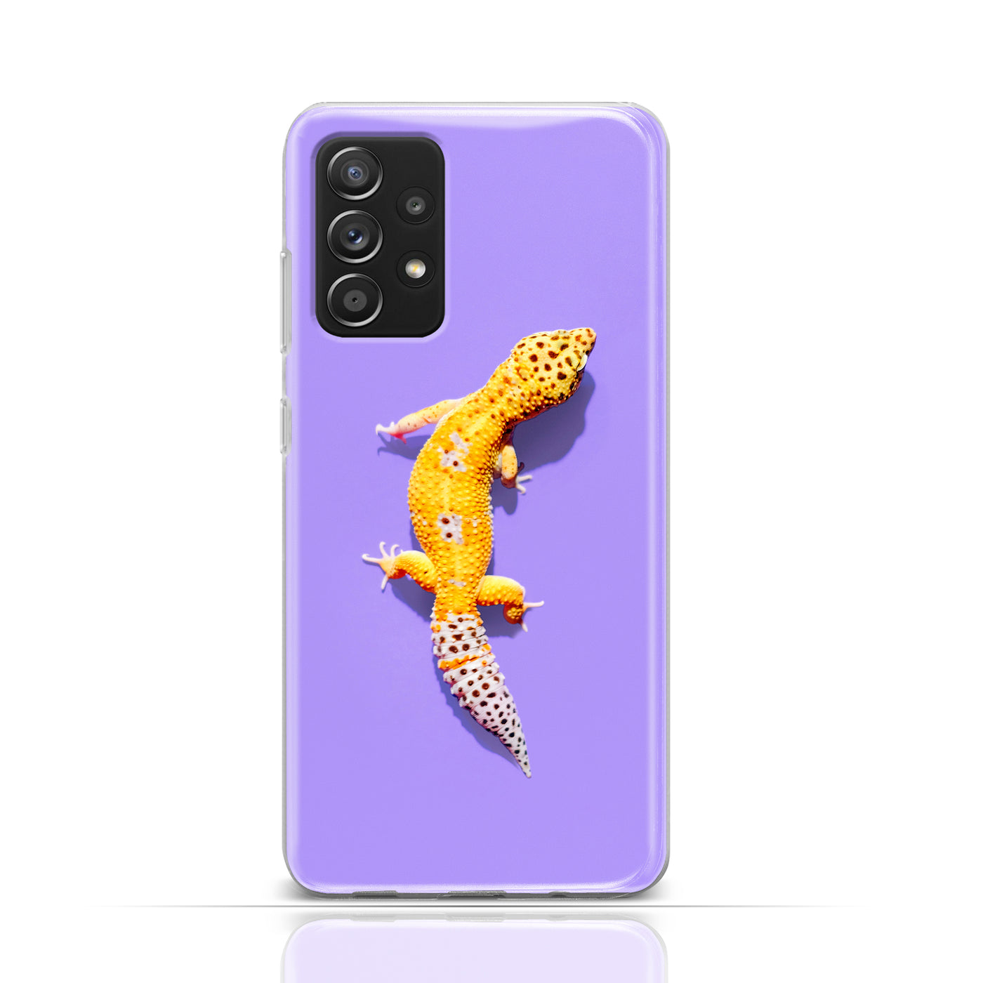 Silikonhülle Case Backcover mit Motiv 3017 gelber Gekko auf Lila Grund