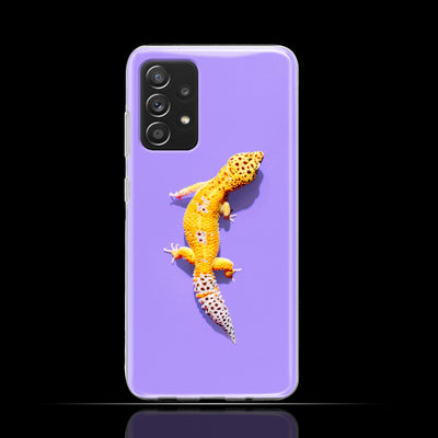 Silikonhülle Case Backcover mit Motiv 3017 gelber Gekko auf Lila Grund