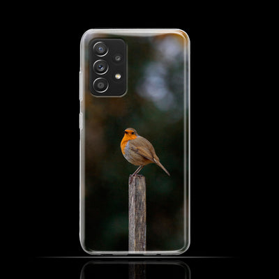 Silikonhülle Case Backcover mit Motiv 3044 Vogel orange Kehle auf Holz